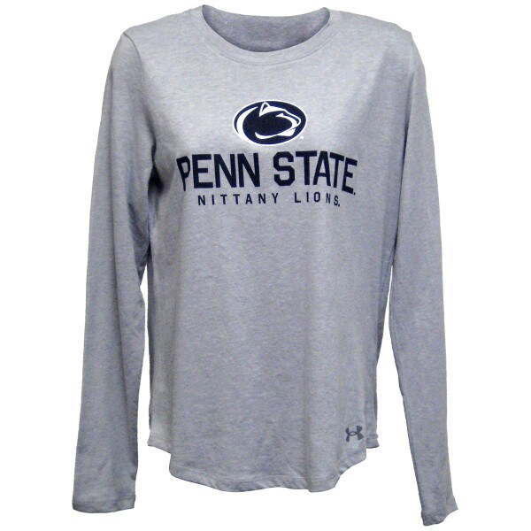 gray women's long sleeve t-shirt with screened Athletic Logo over Penn State Nittany Lions